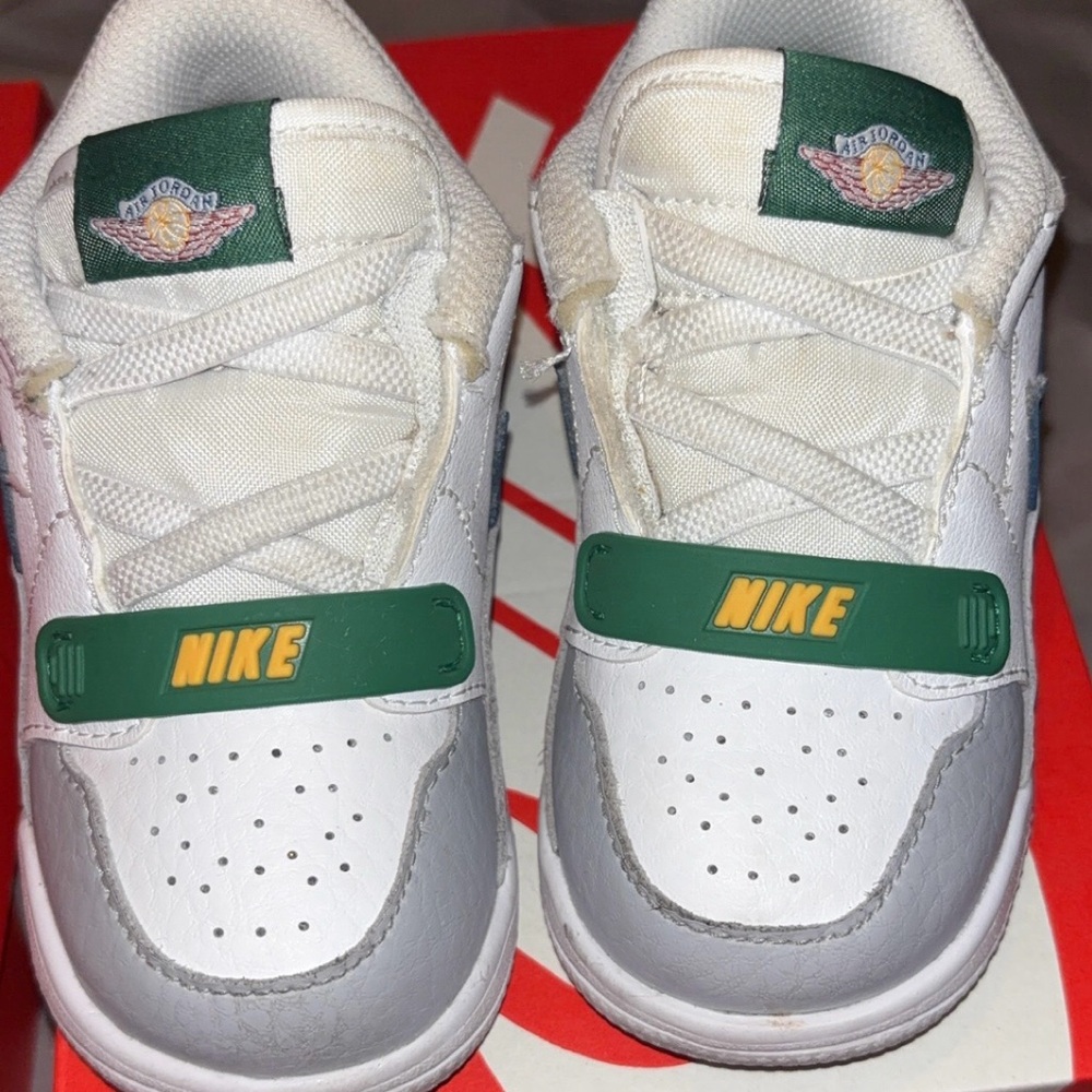 Jordan Kids White and Green Sneakers with Gold Highlights